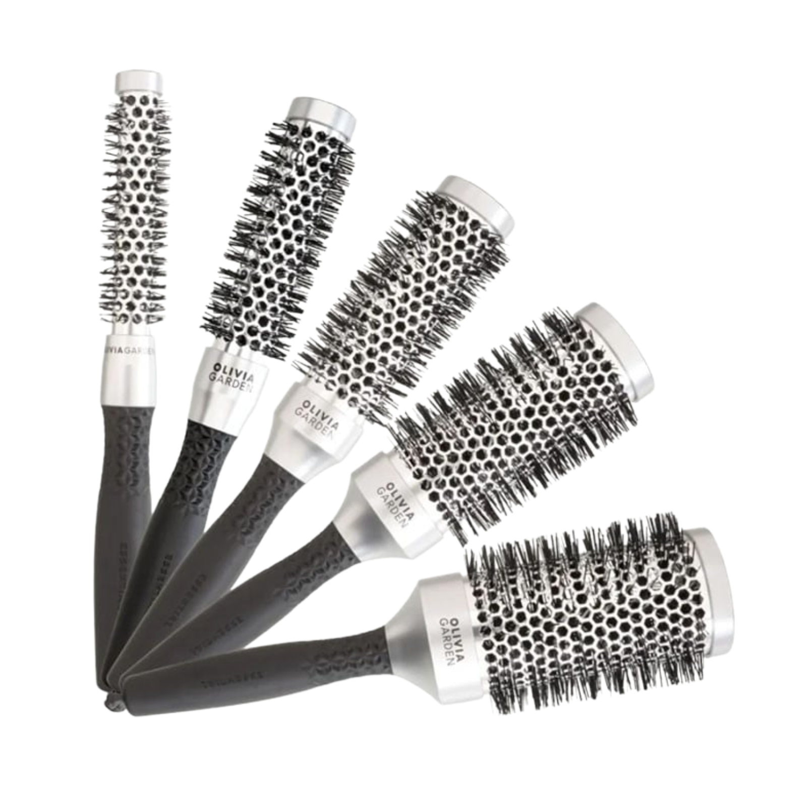 Kit 5 perii rotunde profesionale Olivia Garden Essential Blowout Classic Silver