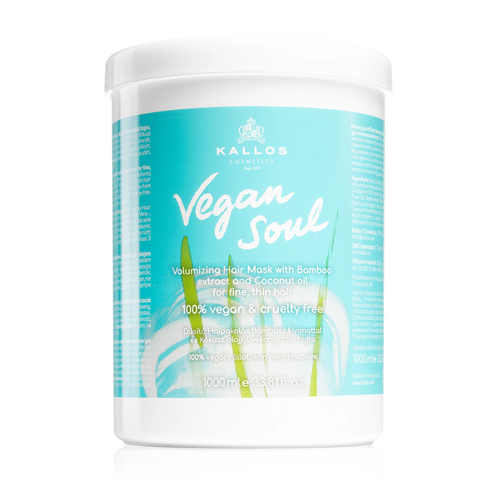 Mască pentru volum par fin si subtiat Kallos Vegan Soul Volumizing Hair Mask 1000ml