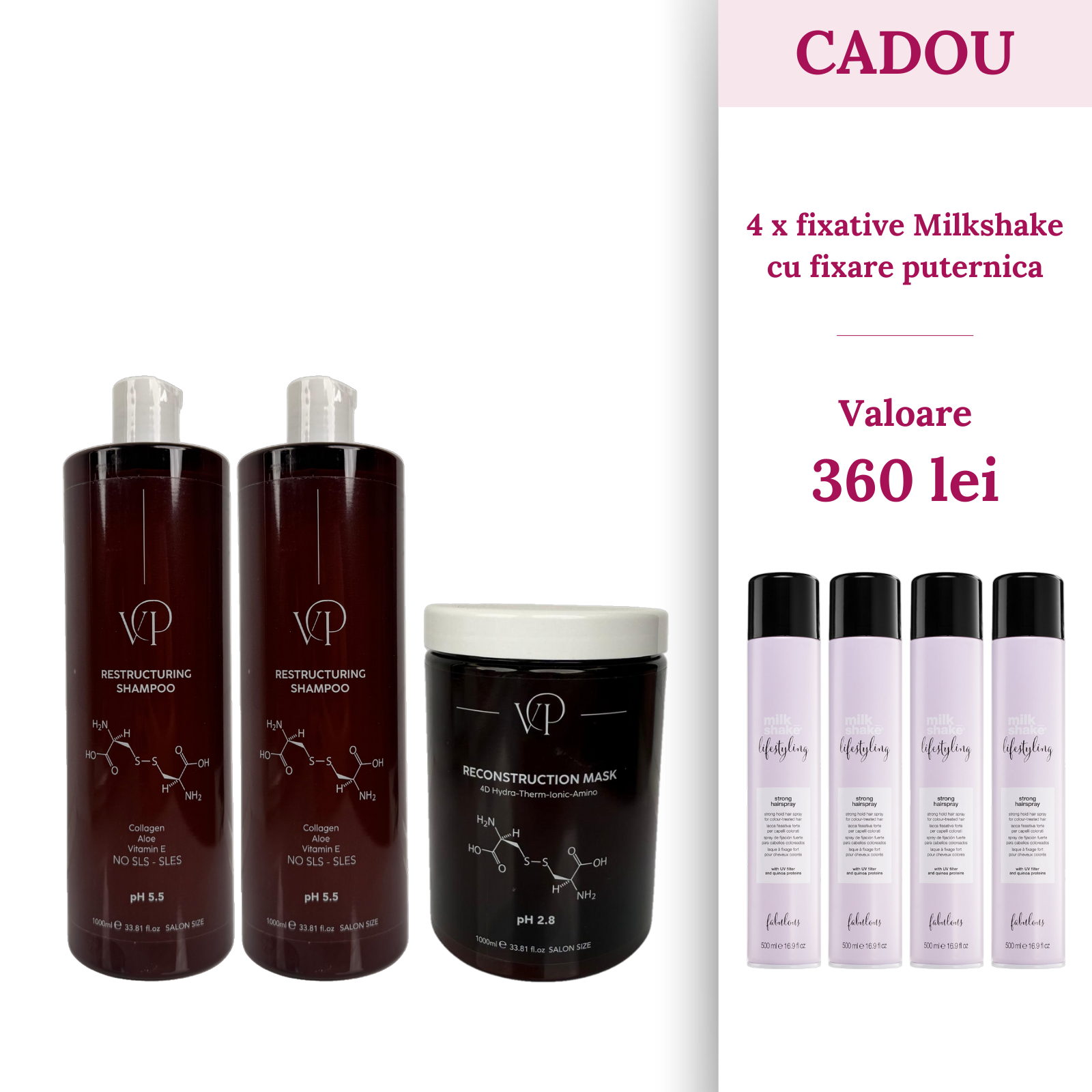 Pachet 2 x Sampon 1000ml si 1 x Masca 1000ml Vocea Parului