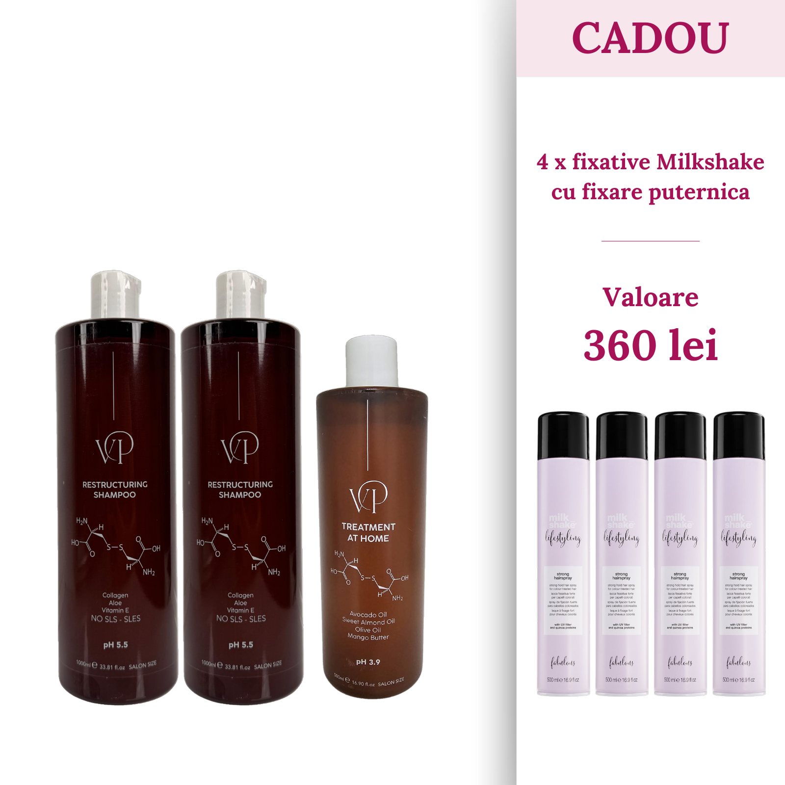 Pachet 2 x Sampon 1000ml si 1 x tratament 500ml Vocea Parului