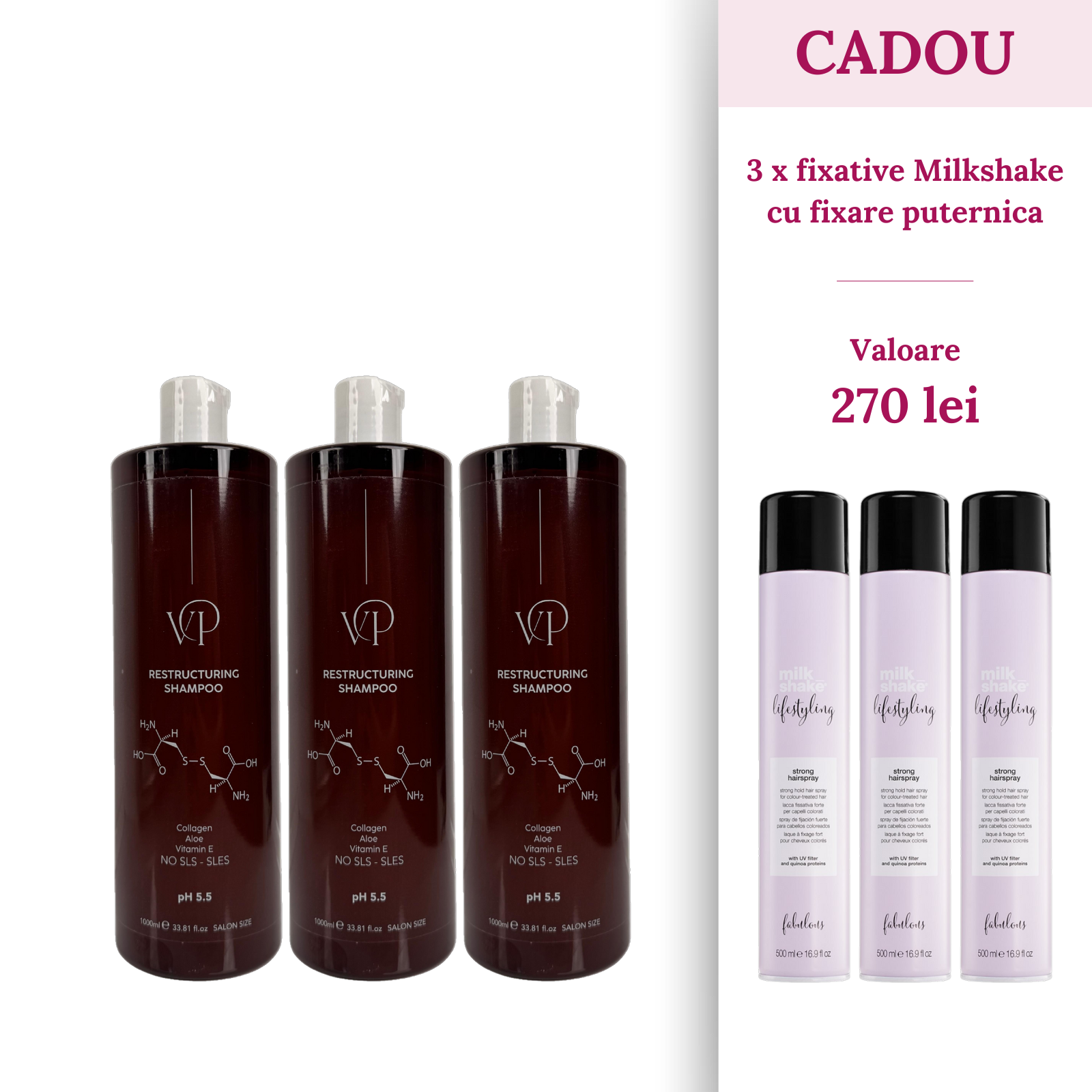 Pachet 3 x Sampoane Vocea Parului 1000ml (Cadou 3 x Fixativ Milkshake)