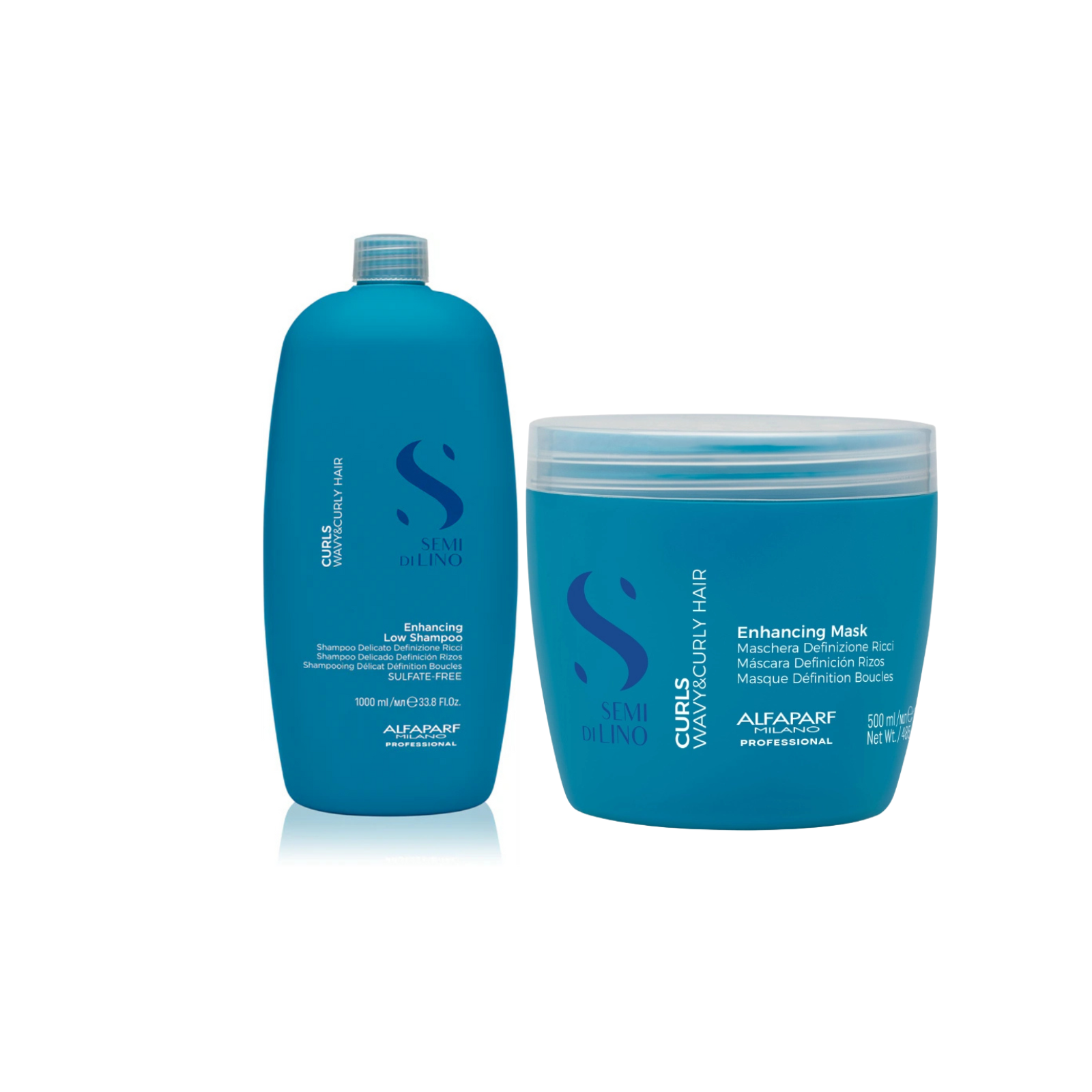 Pachet Păr Creț și Ondulat | Alfaparf Semi di Lino Curls(Sampon 1000ml, Masca 500ml)