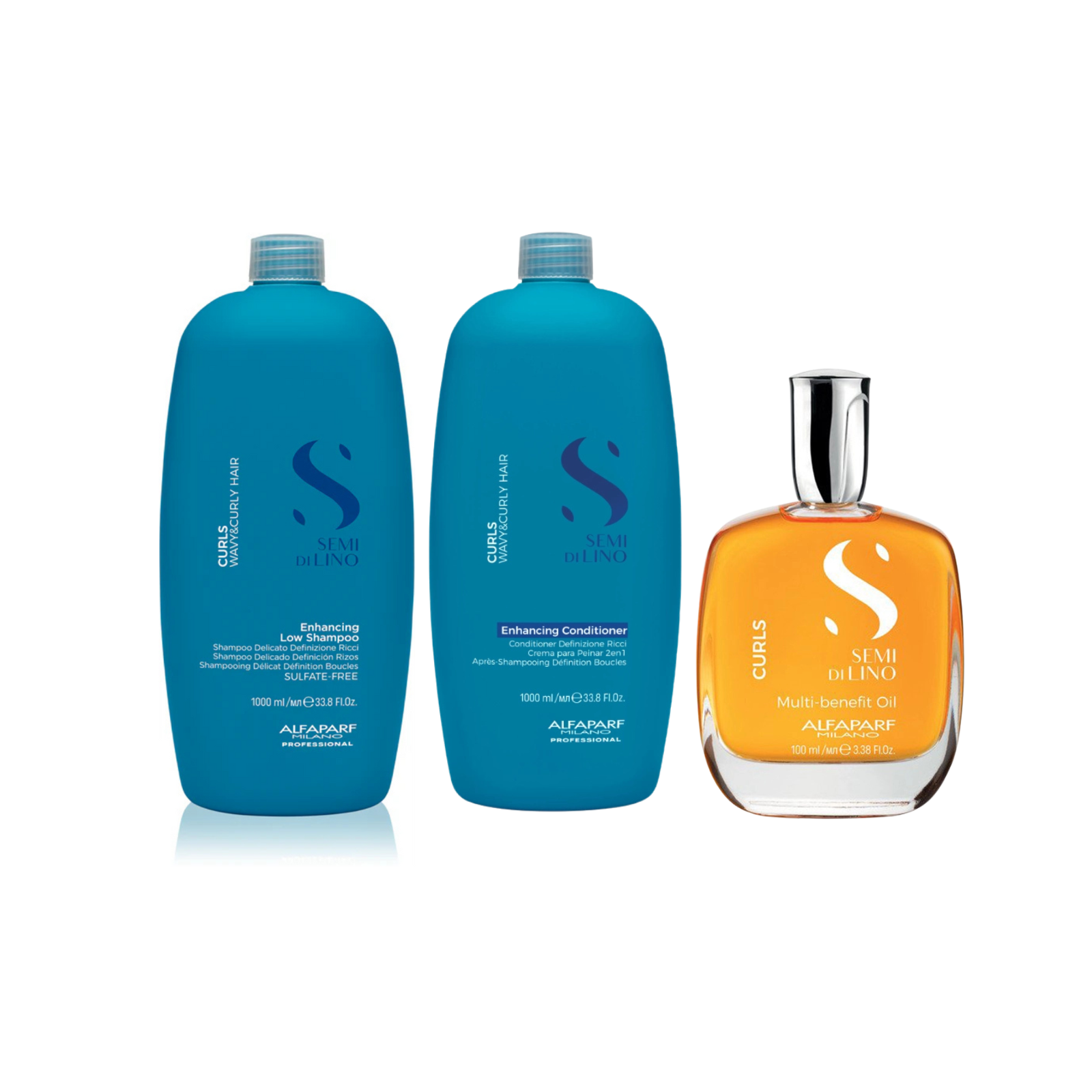 Pachet par cret si ondulat | Alfaparf Semi di Lino Curls (Sampon 1000ml, Balsam 1000ml, Ulei)