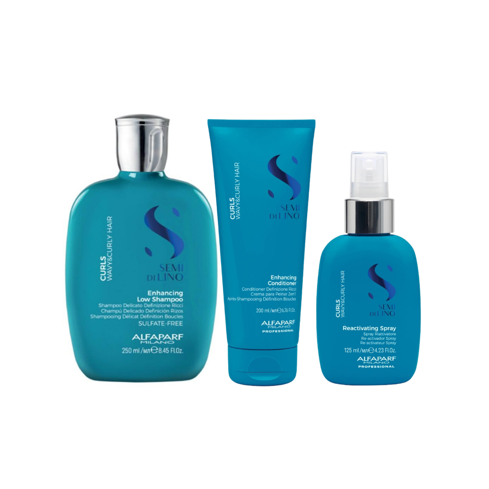 Pachet Alfaparf Curls – Șampon 250 ml, Balsam 200 ml, Spray