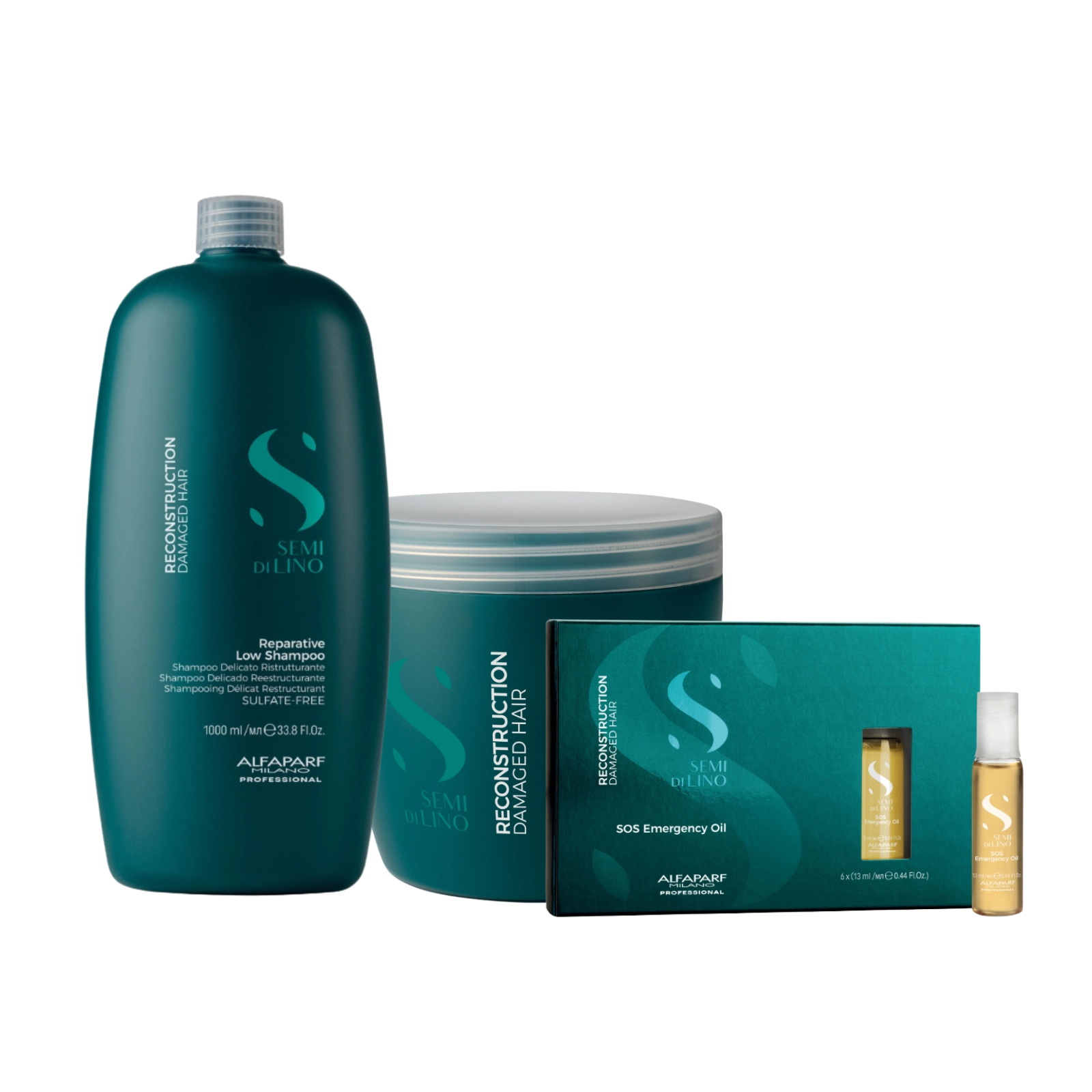 Pachet par deteriorat | Alfaparf Reconstruction (Sampon 1000ml, Masca 500ml, Serum)