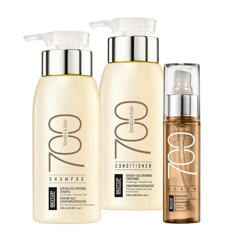 Pachet regenerare par degradat | Biotop Keratin & Kale 700 (Sampon, Balsam,Ser)