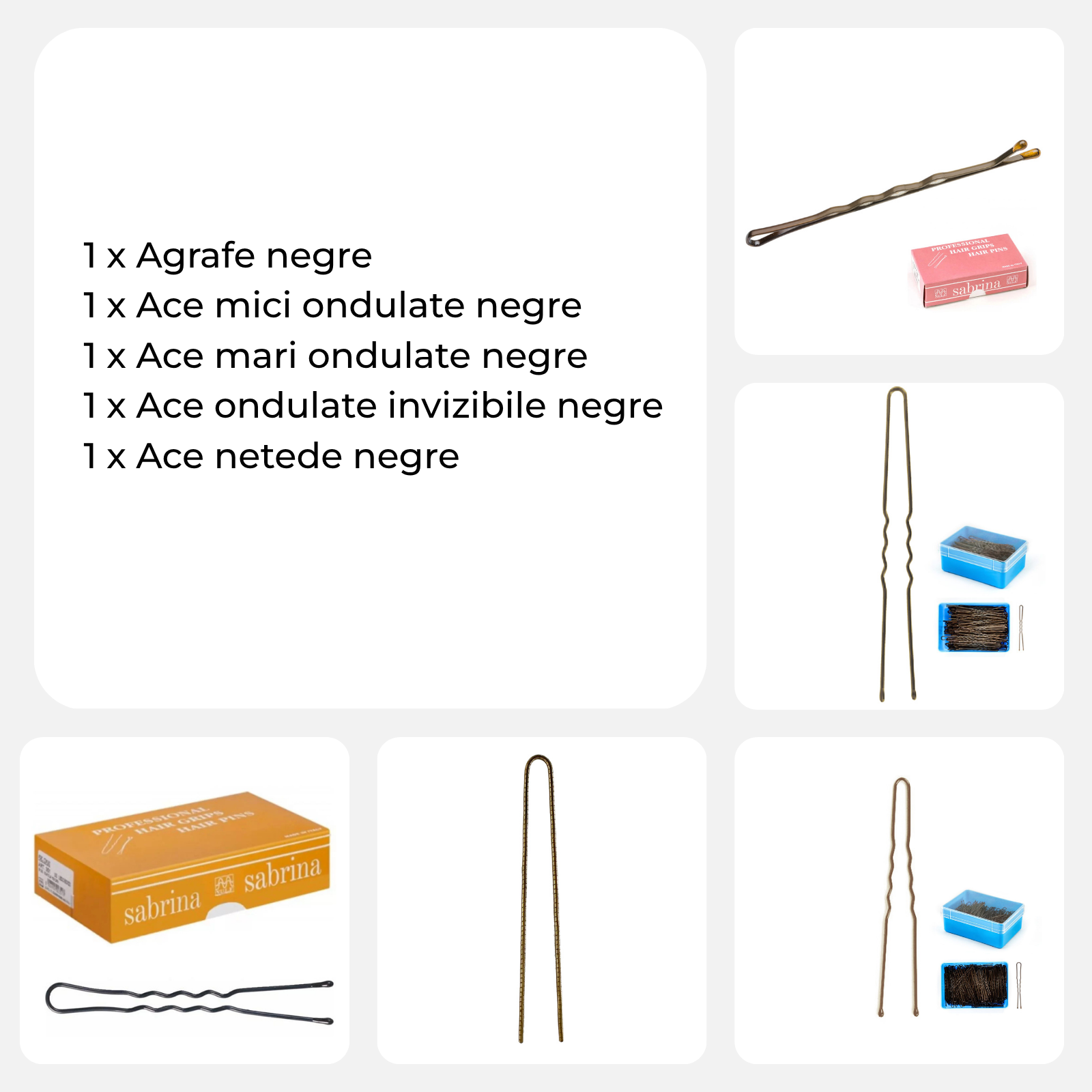 Pachet complet consumabile coafuri negru | Locatelli ( agrafe, ace ondulate, ace netede, ace invizibile )