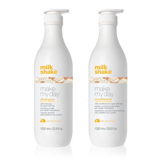 Pachet îngrijire pentru toate tipurile de păr  Milkshake Make My Day (Șampon 1000ml, Balsam 1000ml) Beautifier Romania