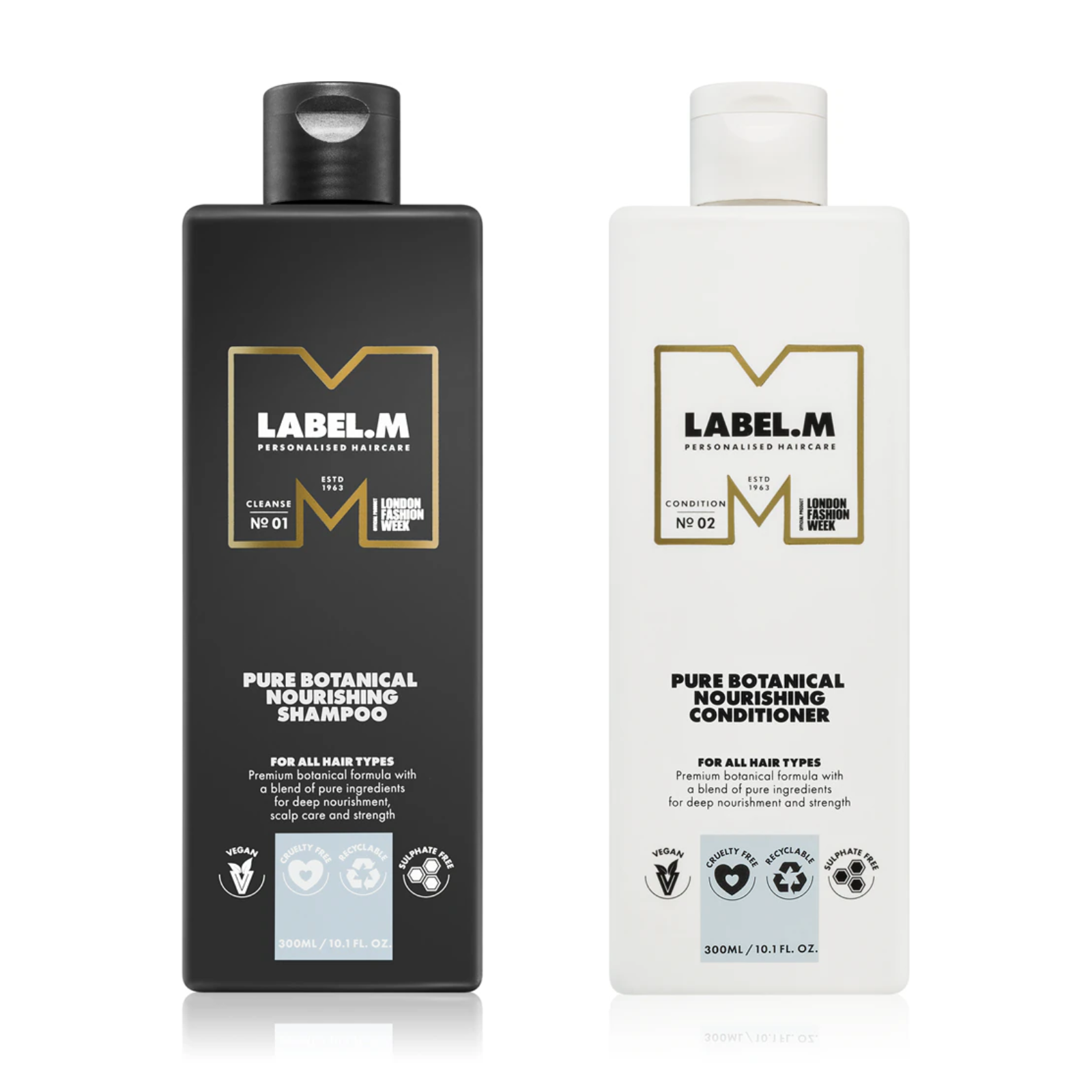 Pachet nutritiv pentru toate tipurile de par Label. M Pure Botanical Sampon, Balsam 300 ml