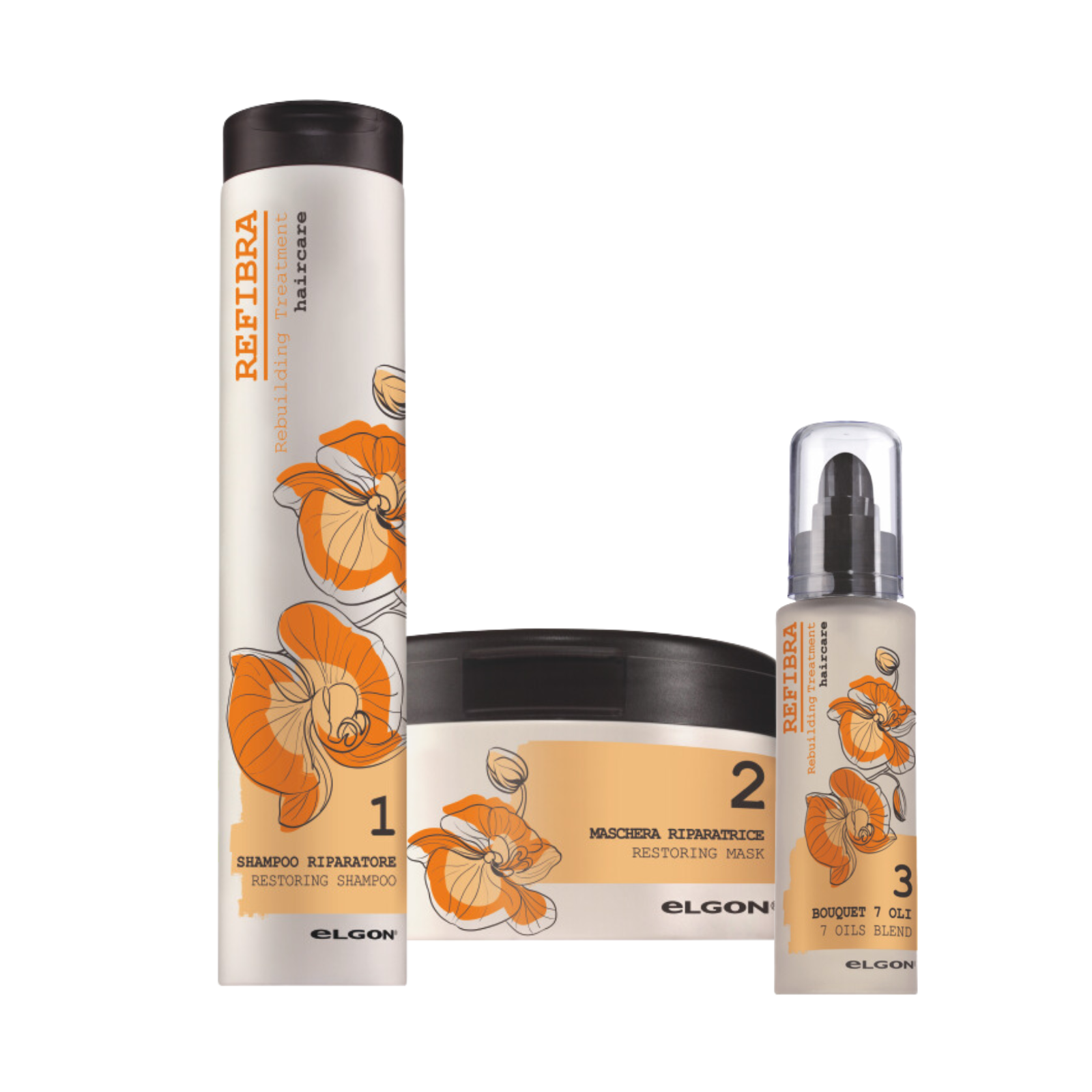 Pachet reconstructie par deteriorat 3 pasi| Elgon Refibra Sampon Masca Ulei)