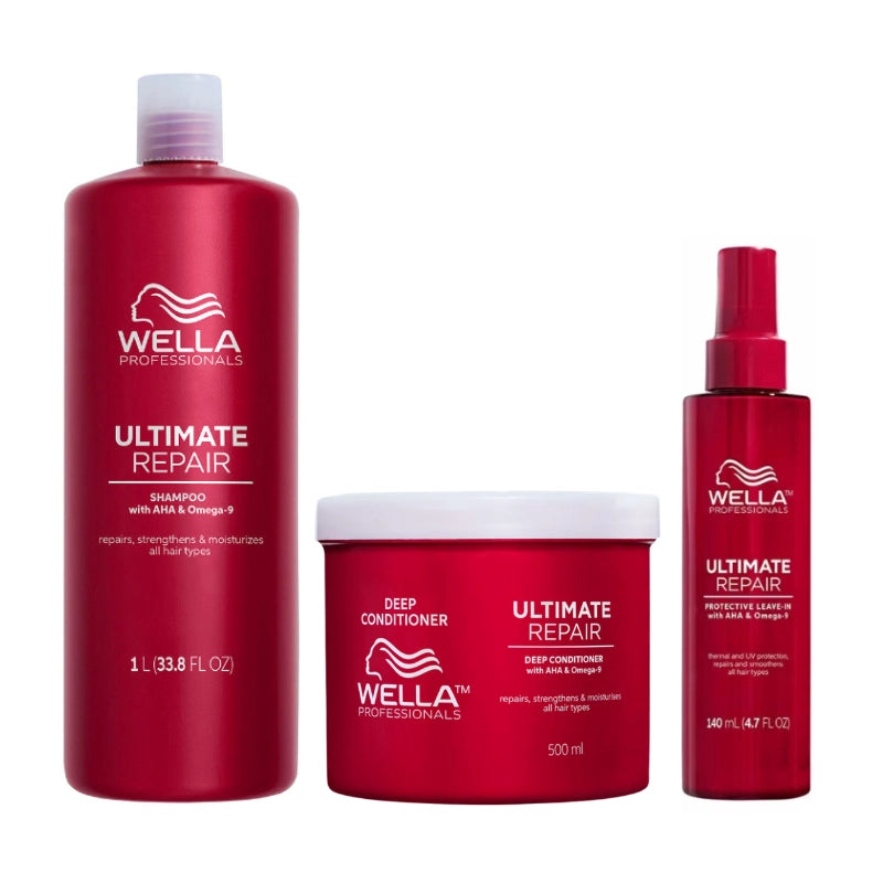 Pachet par deteriorat Wella Ultimate (Șampon 1000ml, Masca 500ml, Tratament 140ml)