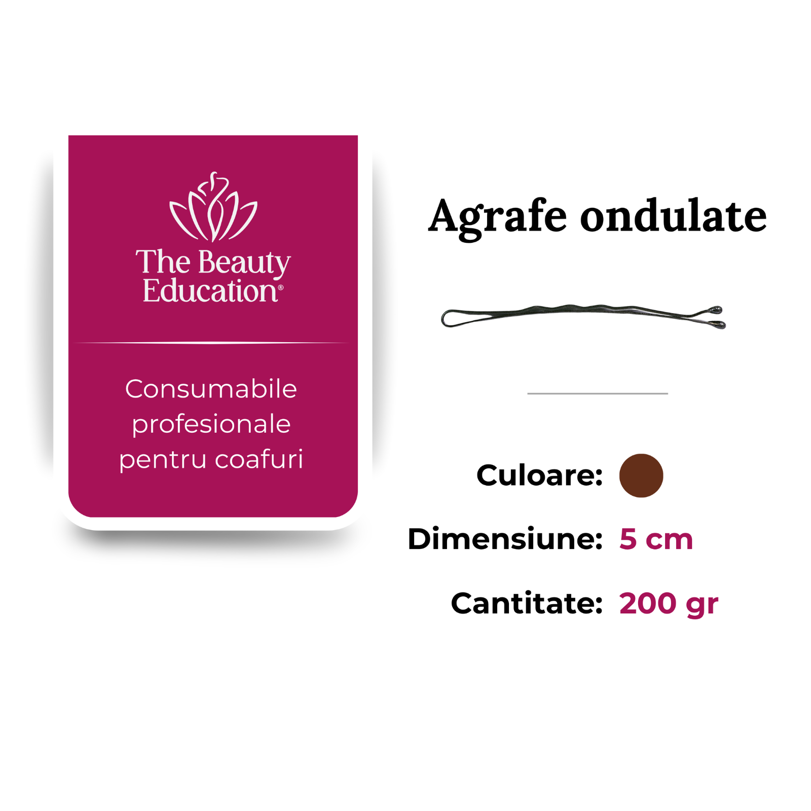 consumabile profesionale coafuri originale romania Agrafe ondulate maro 50 mm | The Beauty Education 200 gr