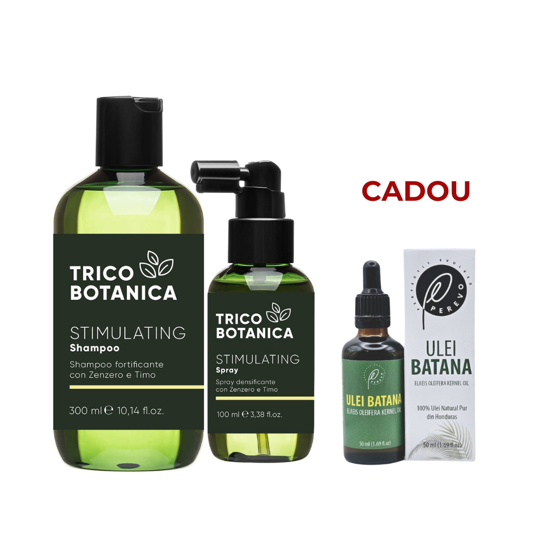 Pachet împotriva căderii părului - Tricobotanica ( Șampon, tratament + CADOU Ulei reparator din Batana pentru căderea părului - Perevo)