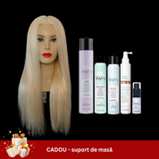 Pachet Manechin "Adriana" & Pachet styling incepatori Milkshake( Manechinul "Adriana", Fixativ strong, protectie termica, luciu Let It Shine, pudra, spray Volume Solution) + CADOU suport de masă