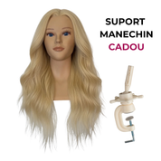 Cap de manechin cu păr natural pentru coafat lungime 60cm | The Beauty Education 60cm - suport CADOU beautifier.ro