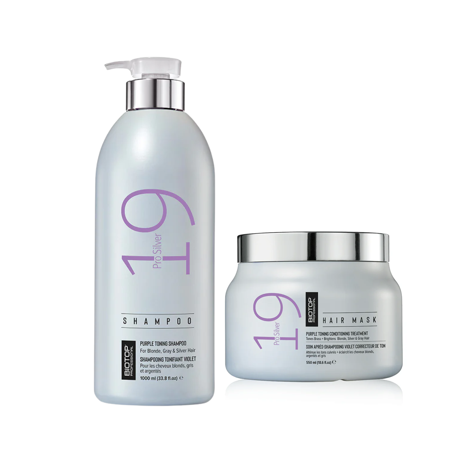 Pachet pentru ingrijirea parul blond | Biotop Pro Silver 19 (Sampon 1000ml, Masca 550ml)