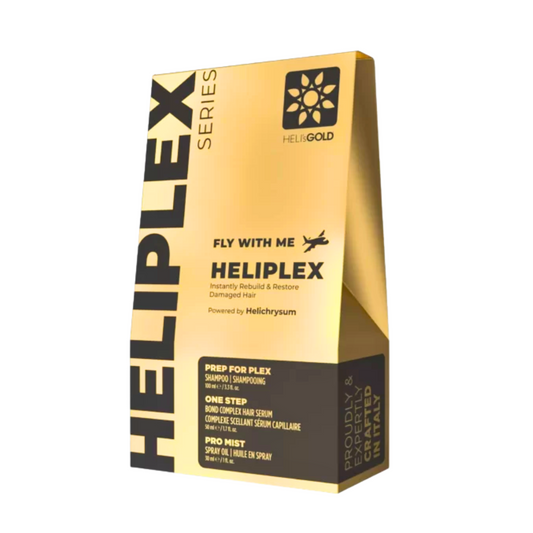 Kit calatorie intens regenerativ  Heli's Gold Revival Series Fly With Me sampon 100 ml ser 50 ml ulei 30 ml