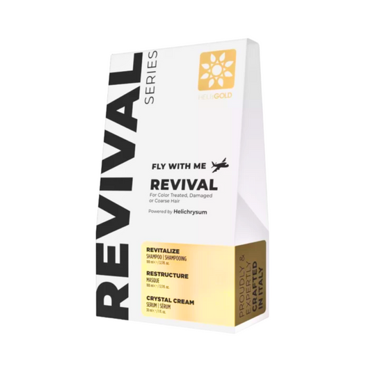 Kit calatorie revitalizant Heli's Gold Revival Series Fly With Me sampon 100 ml masca 100 ml ser 30 ml