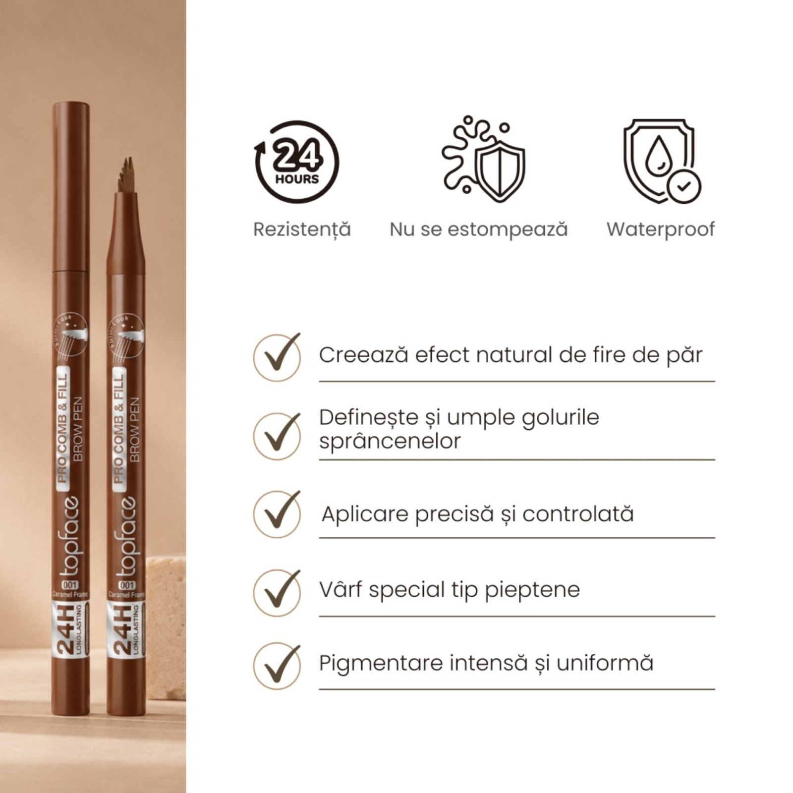 Marker pentru sprâncene | Topface Microblade PRO Comb & Fill