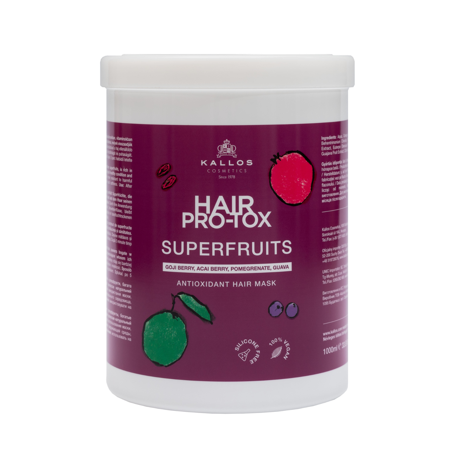Masca de par cu efect antioxidant | Kallos Pro-Tox Superfruits Antioxidant Mask 1000ml