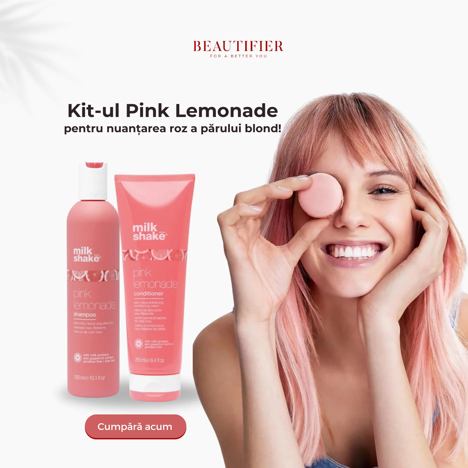 Pachet cu pigmenți roz pentru păr blond Milkshake Pink Lemonade sampon, balsam 2