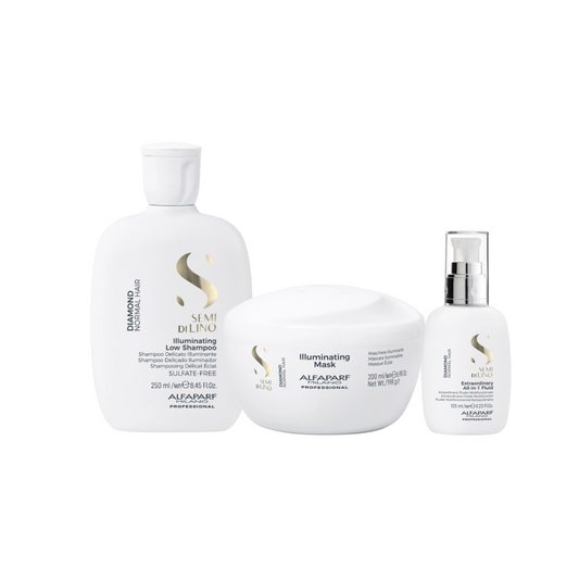 Pachet Alfaparf Semi di Lino Diamond – Șampon 250ml, Mască 200ml și Fluid 125ml
