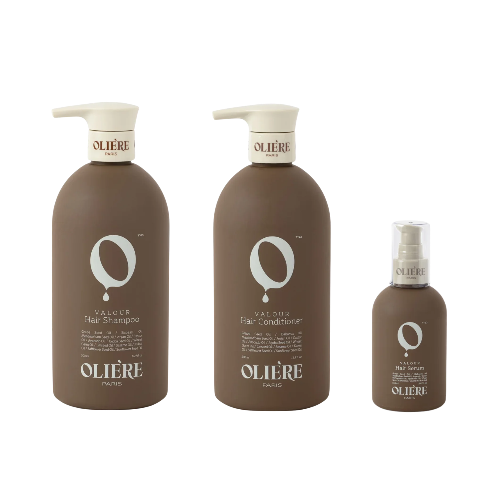 Pachet îngrijire și reconstrucție păr deteriorat, tratat chimic și termic | Oliere Paris Valour ( Șampon 500ml, Balsam 500ml, Ser 150ml )