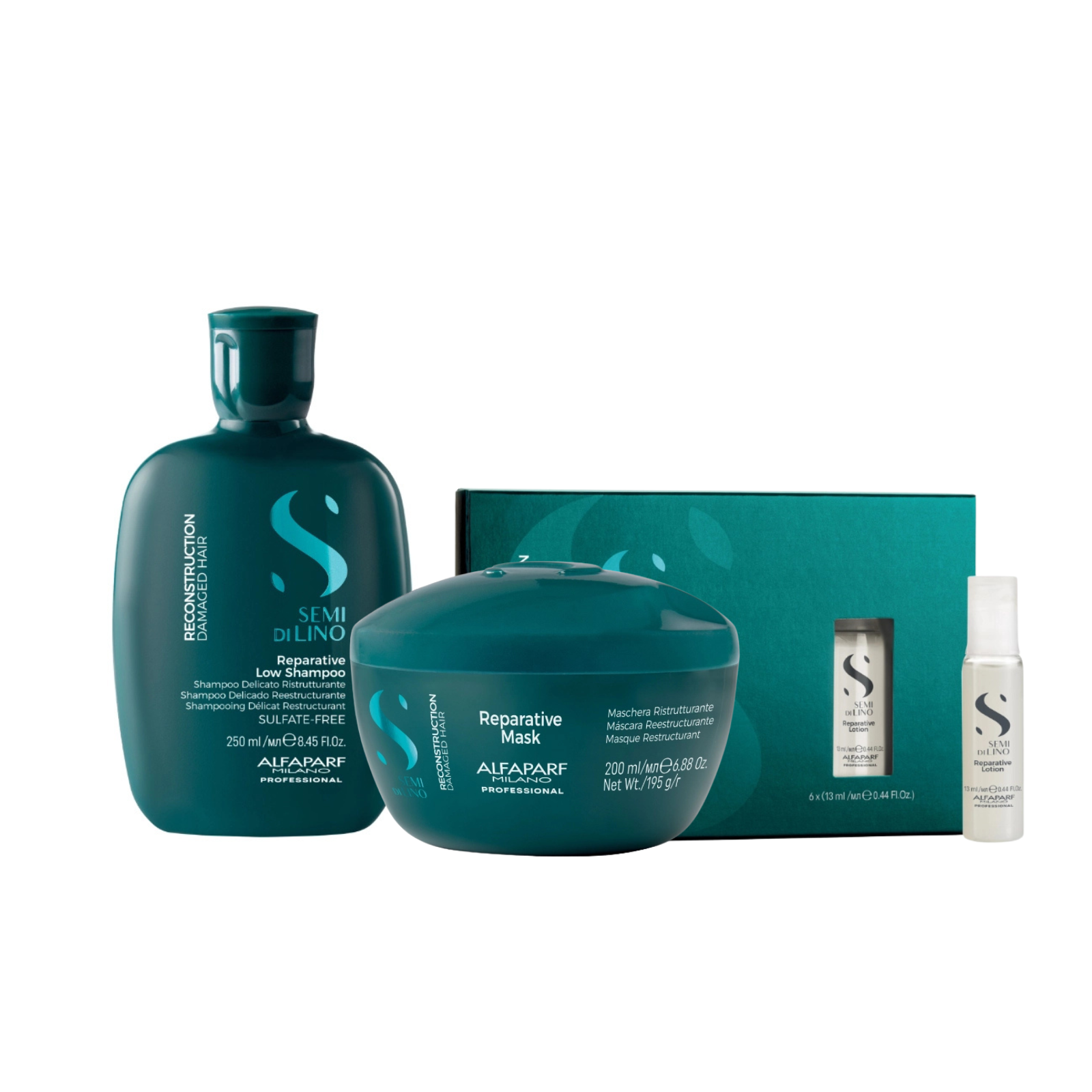 Pachet par deteriorat | Alfaparf Reconstruction (Sampon 300ml, Masca 250ml, Lotiune)