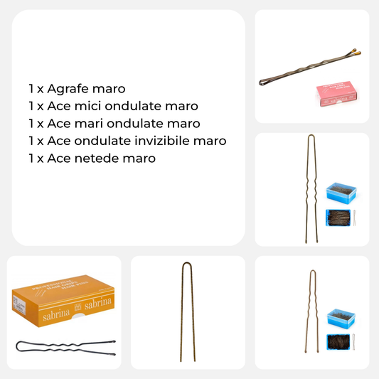 Pachet complet consumabile coafuri maro  Locatelli ( agrafe, ace ondulate, ace netede, ace invizibile )