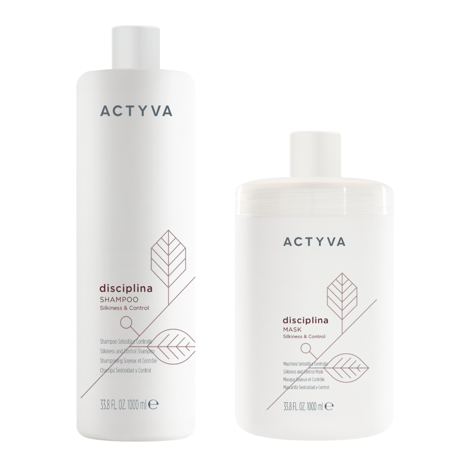 Pachet disciplinant pentru parul rebel Kemon Actyva Disciplina Sampon 1000ml, Balsam 1000ml Beautifier