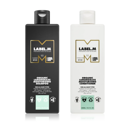 Pachet hidratare par uscat Label. M Organic Lemongrass Sampon, Balsam 300 ml