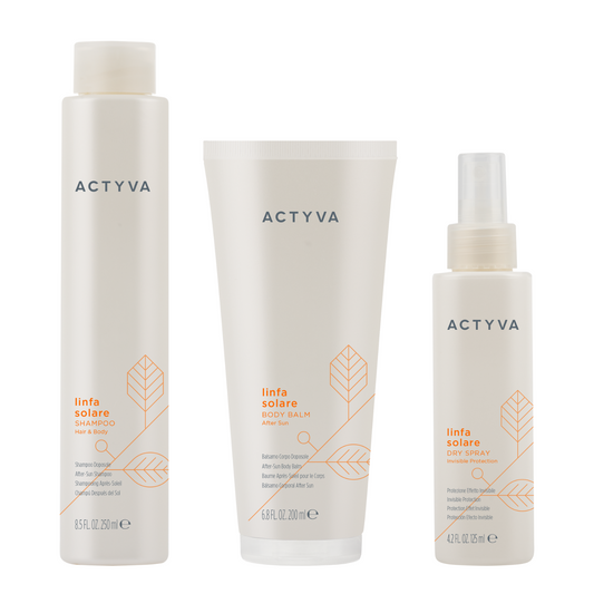 Pachet complet ingrijire par expus la soare | Kemon Actyva Linfa Solare (Sampon 250ml, Balsam 200ml, Spray 125ml)