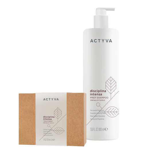 Pachet intens disciplinant anti-frizz Kemon Actyva Disciplina Intensa Sampon 1000ml, Tratament 12x30ml