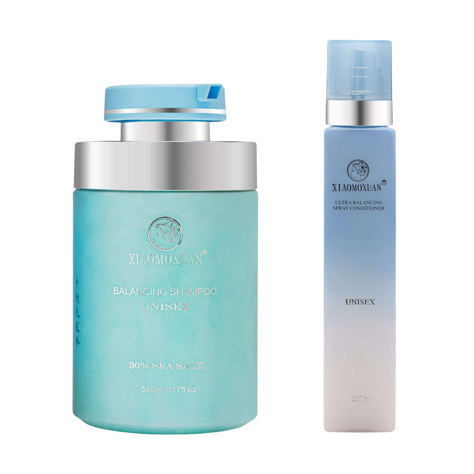 Pachet pentru echilibrarea și protecția scalpului și a părului cu extract de minerale marine | Xiaomoxuan Balancing ( Șampon 500ml, Spray Leave-In 200ml )
