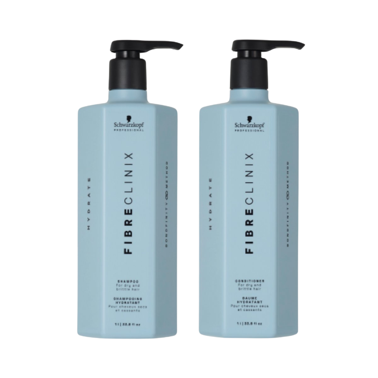 Pachet pentru hidratarea părului uscat | Schwarzkopf Professional Fibre Clinix Hydrate (Șampon 1000ml, Balsam 1000ml)