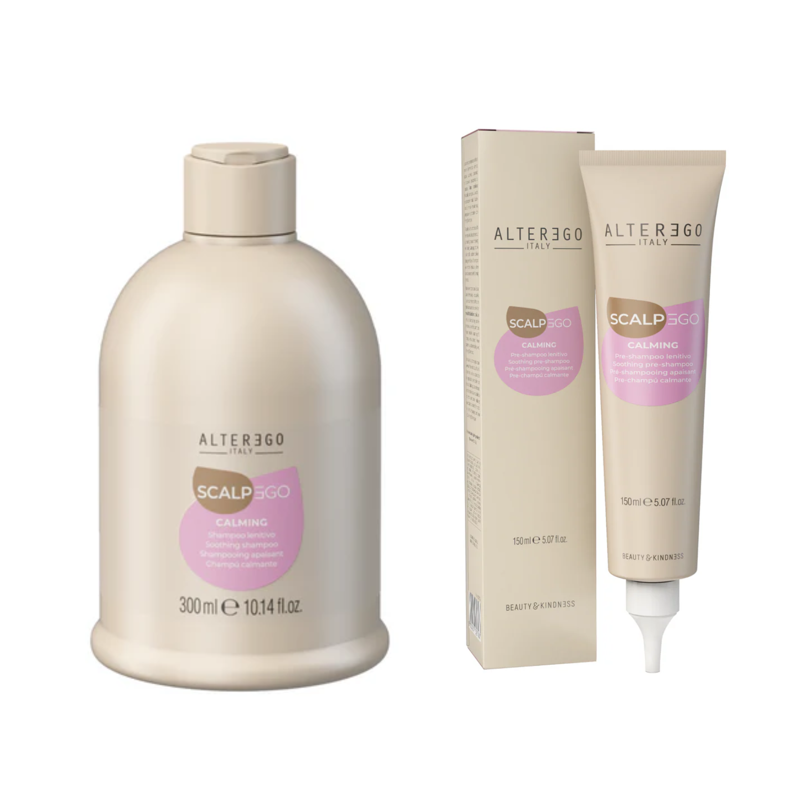 Pachet pentru ingrijirea si curatarea delicata a scalpului sensibil | AlterEgo ScalpEgo Calming Pack ( Sampon 300ml, Tratament 150ml)