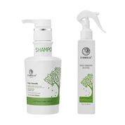Pachet pentru ingrijirea si protectia parului cu extract din arbore de ceai | Xiaomoxuan Silky Smooth Tea Tree ( Sampon 300ml, Sray Leave In 200ml )