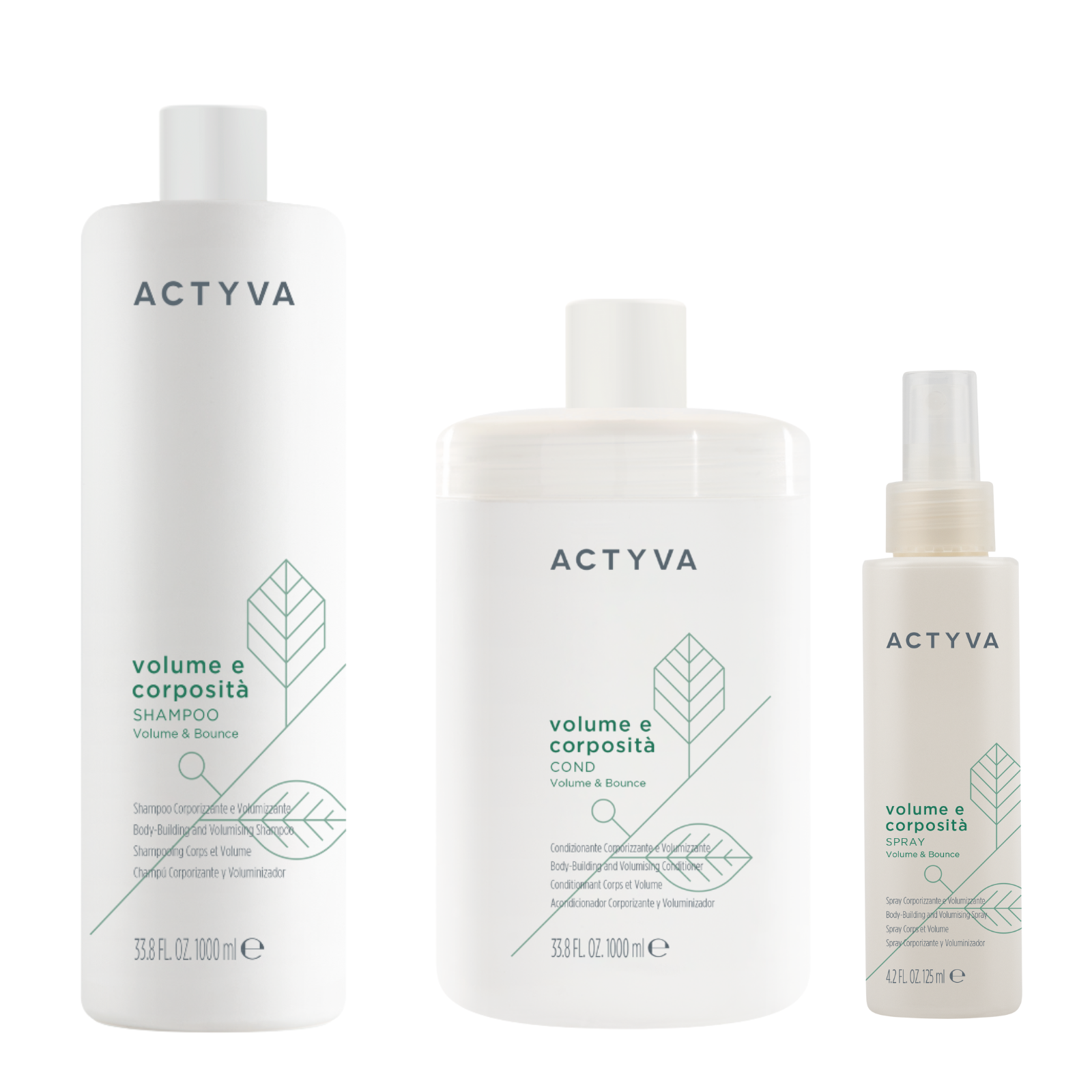 Pachet par lipsit de volum | Kemon Actyva Volume e Corposità (Sampon 1000ml, Balsam 1000ml, Spray 125ml) Beautifier