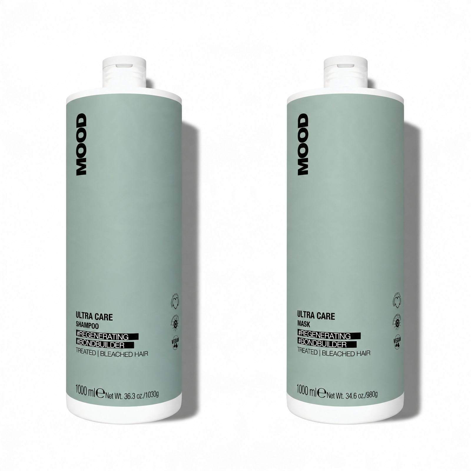 Pachet tratament pentru regenerarea părului deteriorat, tratat chimic | Mood Ultra Care (Sampon 1000ml, Masca 1000ml)