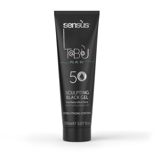 Gel de păr cu pigment negru pentru mascarea firelor albe, cu fixare extra puternica| Sensus Tabu Man 5 Sculpting Black Gel 150ml