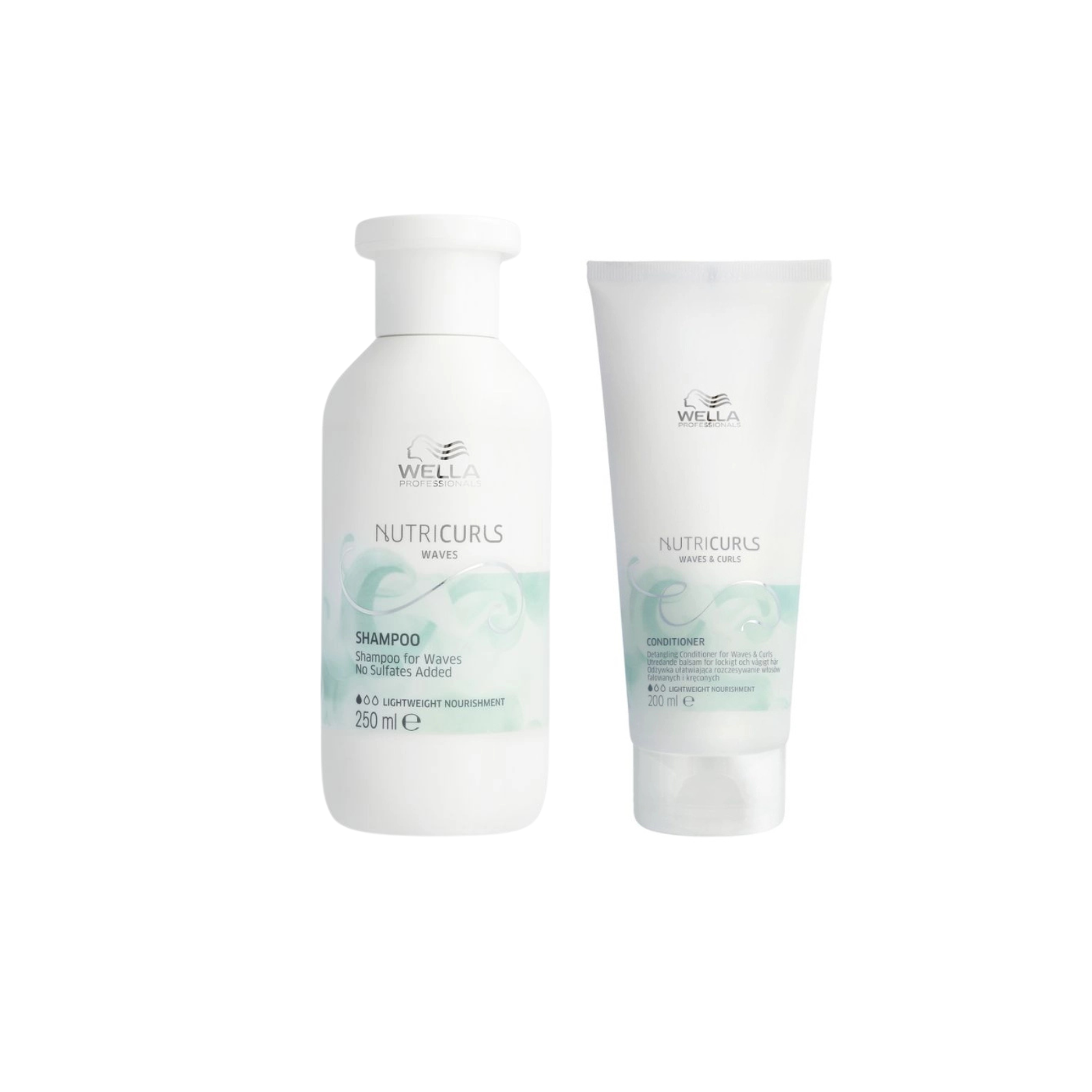 Pachet pentru parul cret si ondulat Wella Nutricurls (Sampon 250ml, Balsam 200ml)