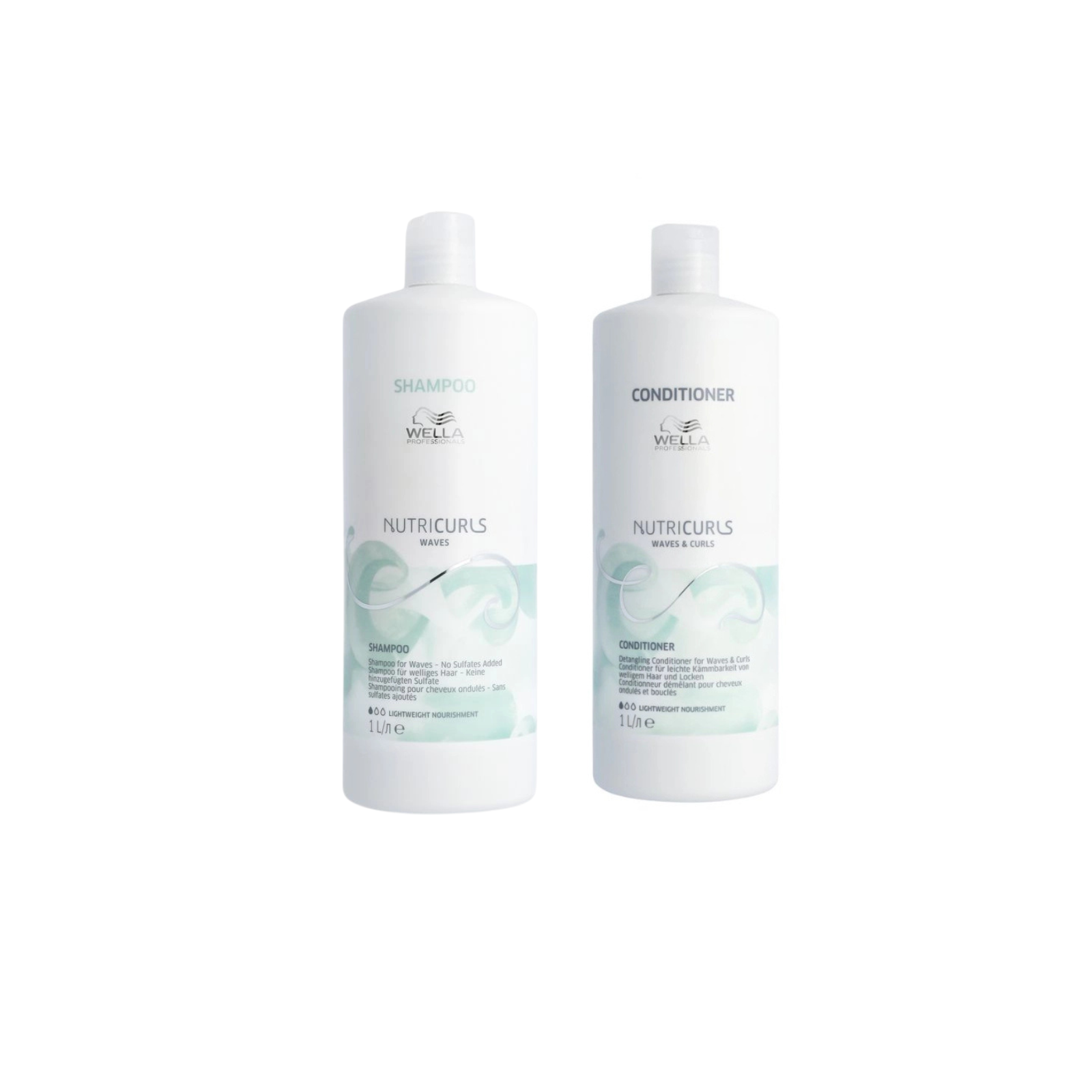 Pachet pentru parul cret si ondulat Wella Nutricurls (Sampon 1000ml, Balsam 1000ml)